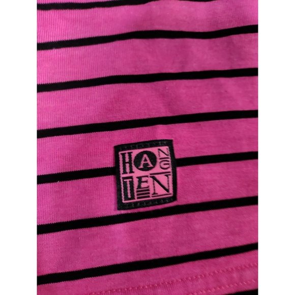 Vintage Hang Ten Pink Striped Women's Long Sleeve 80s/90s Shirt Made in USA Sz M - Picture 2 of 5